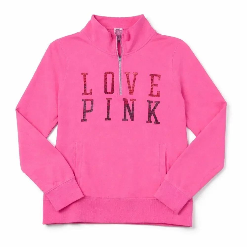 Victorias Secret PINK 1/4 Zip Sweatshirt Sporty Lounge Logo Casual Pullover S